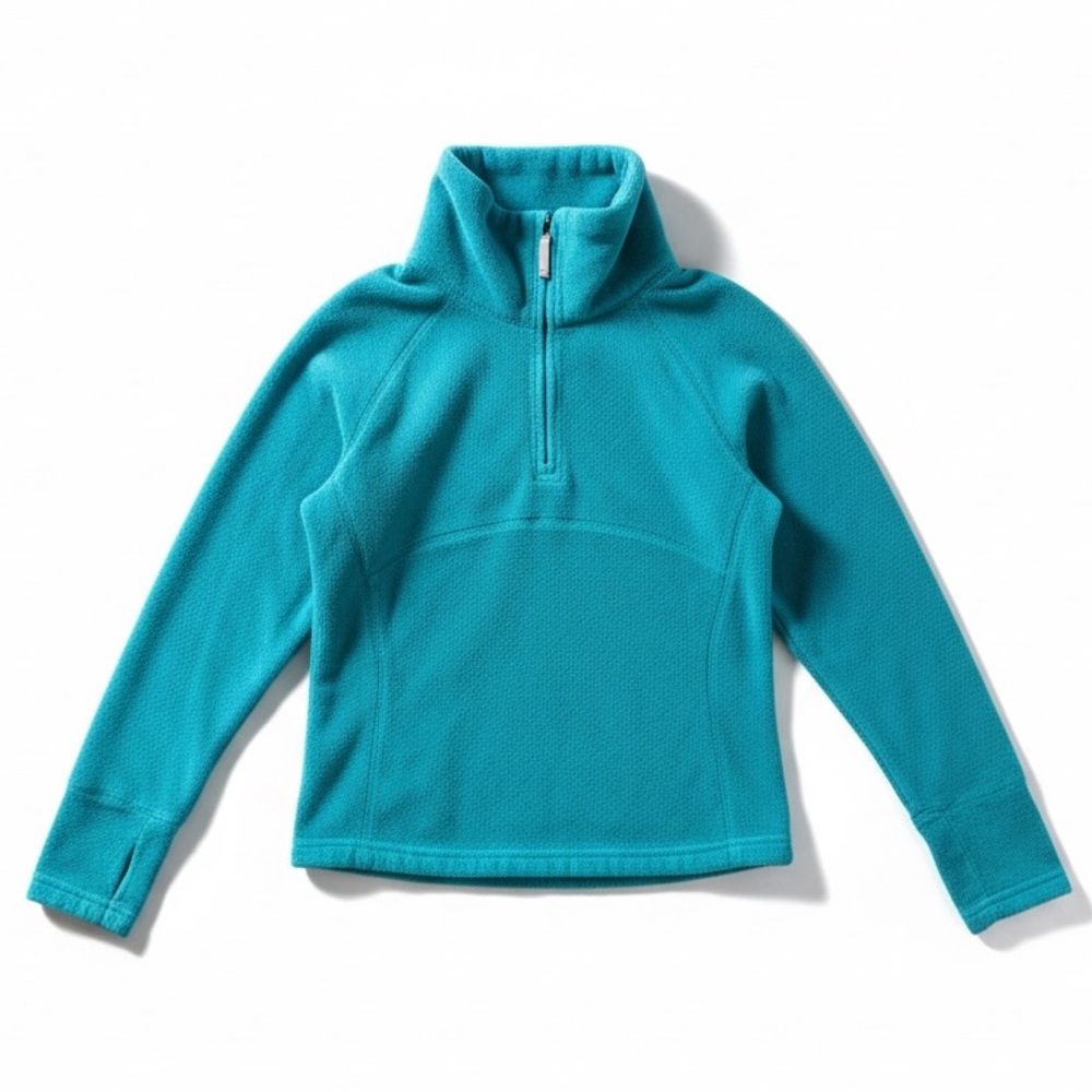 Obermeyer Girls Fleece Quarter Zip Pullover Ski Layer Teal Blue Cozy Top Small